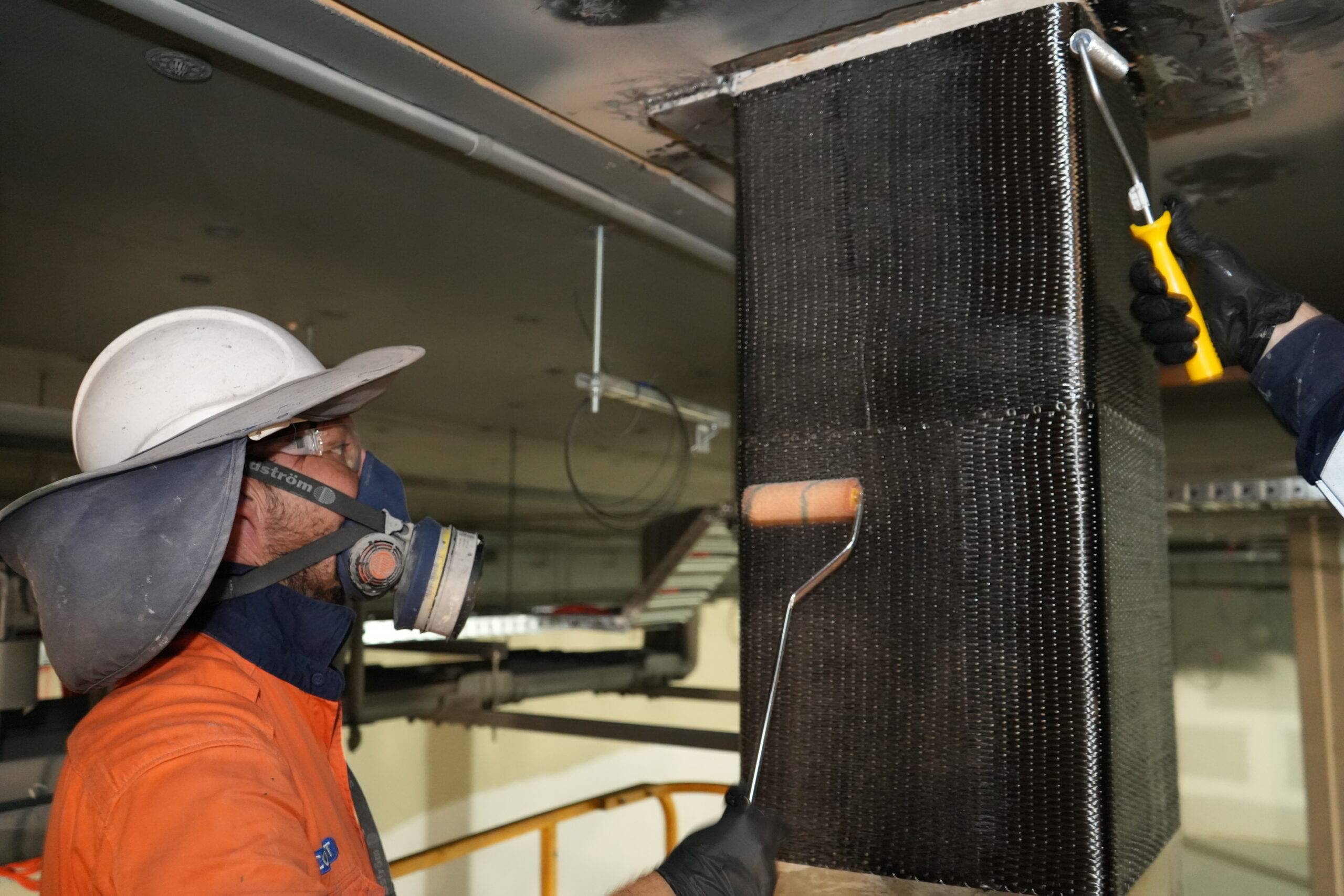 CFRP strengthening system applied to structural column at Nedlands Shopping Centre